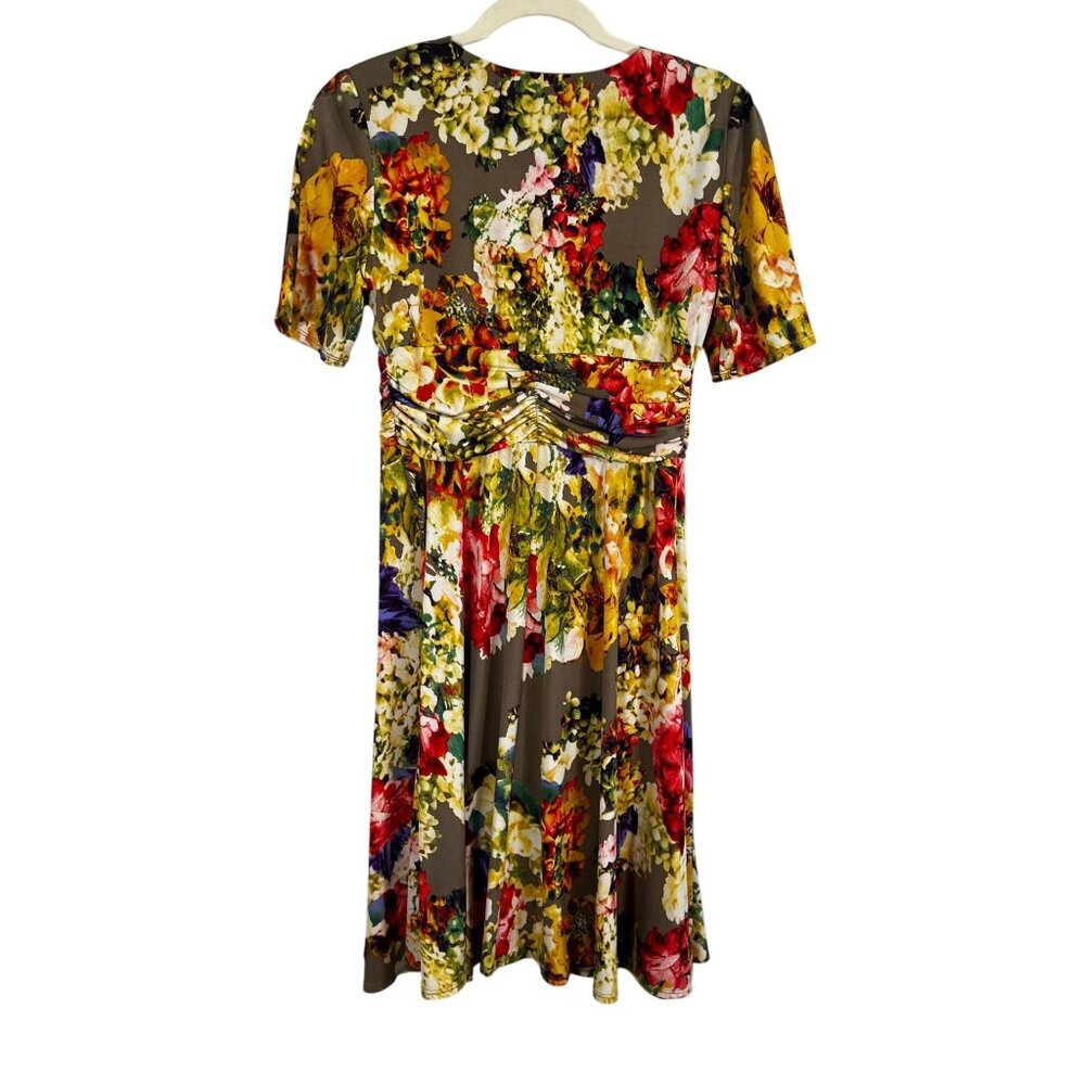 Colorful Floral Dress Red 6P Preppy Chic Feminine Boho Indie Folk - Picture 2 of 8